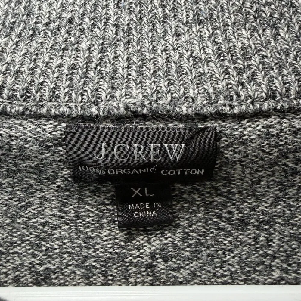 J.Crew 100% Organic Cotton 1/4 Zip Pullover Sweater Mens Size XL Gray Heathered